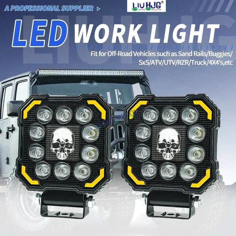 HJG 11 LED New Model Skull 60W LIU HJG Square Fog Light with DRL For Universal For Bike Universal For Car (Set of 2) 60W HJG - Biker.Store - www.biker.store