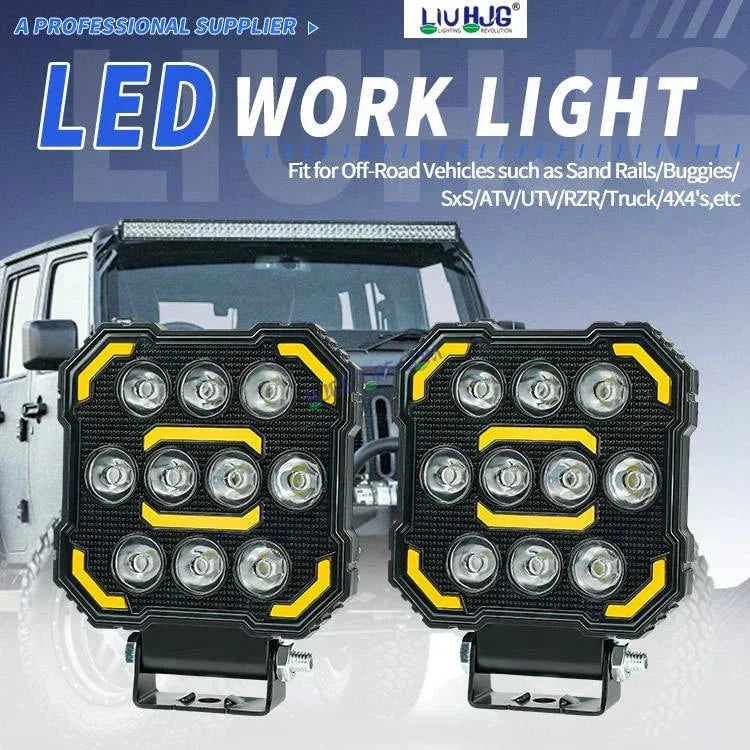 HJG 11 LED New Model Fog Light 60W LIU HJG Square Fog Light with DRL For Universal For Bike Universal For Car (Set of 2) 60W HJG - Biker.Store - www.biker.store