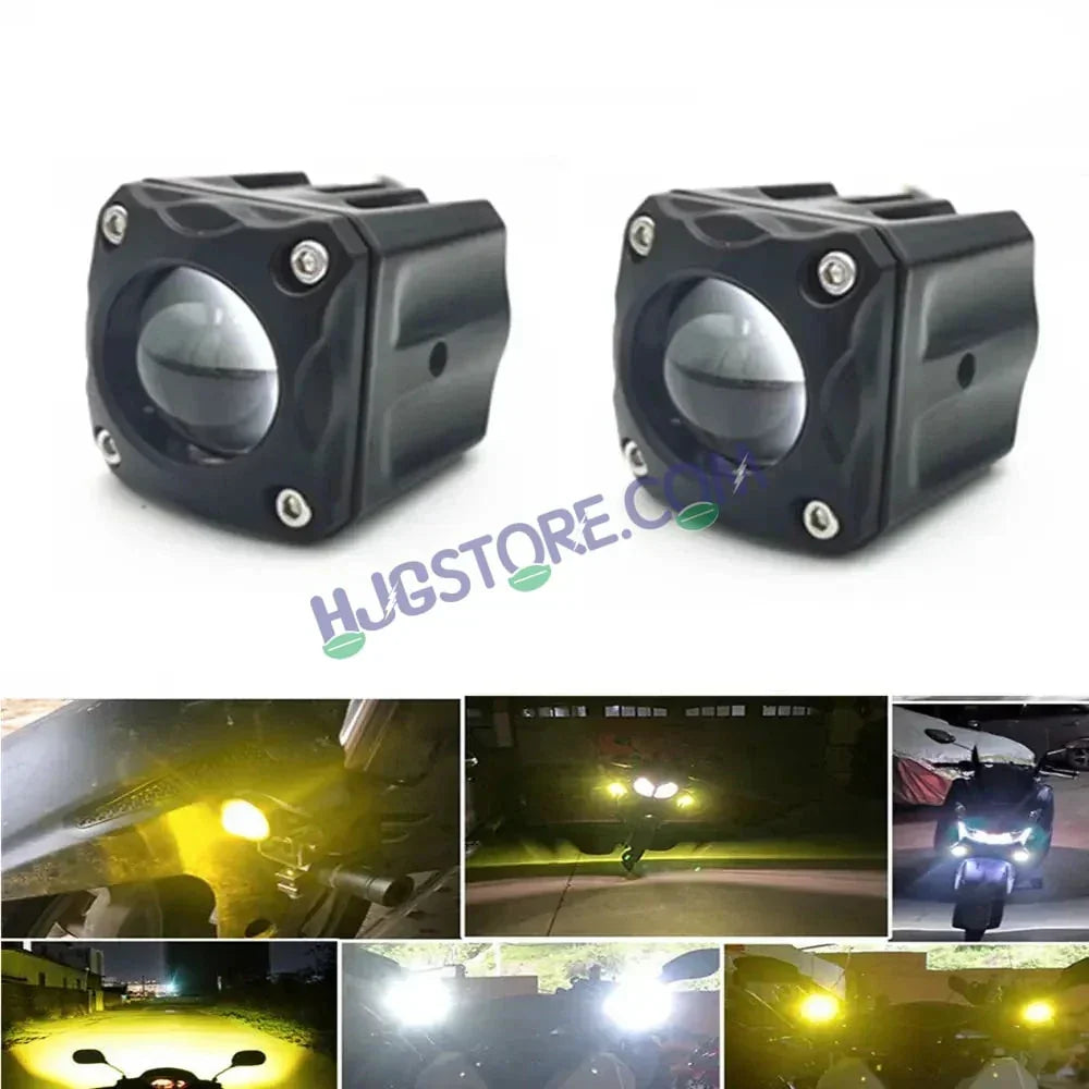 HJG Ice Blue Mini Cube Foglight 40W New Model Projector Foglight Ice Blue DRL/White/Yellow Ultra Wide Dual Intensity 40W LED Fog Lights White/Yellow/Ice Blue DRL Universal For All Cars & Bikes LIU HJG Ice Blue Cube Mini Cube Foglight 40W, Set of 2 - Biker.Store - www.biker.store