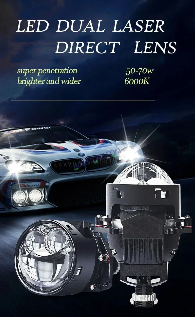 HJG 3 Inch Bi LED Car Projector 140W H8/H9/H11/H16 Foglight with Laser Spot and Wide Spread Red DRL/White/Yellow/Warm White Light 140W Foglight Ultra Wide Dual Intensity LED Driving Fog Lights 3000K/4300K/6500K Universal For All Cars & Bikes H8/H9/H11/H16 - Biker.Store - www.biker.store