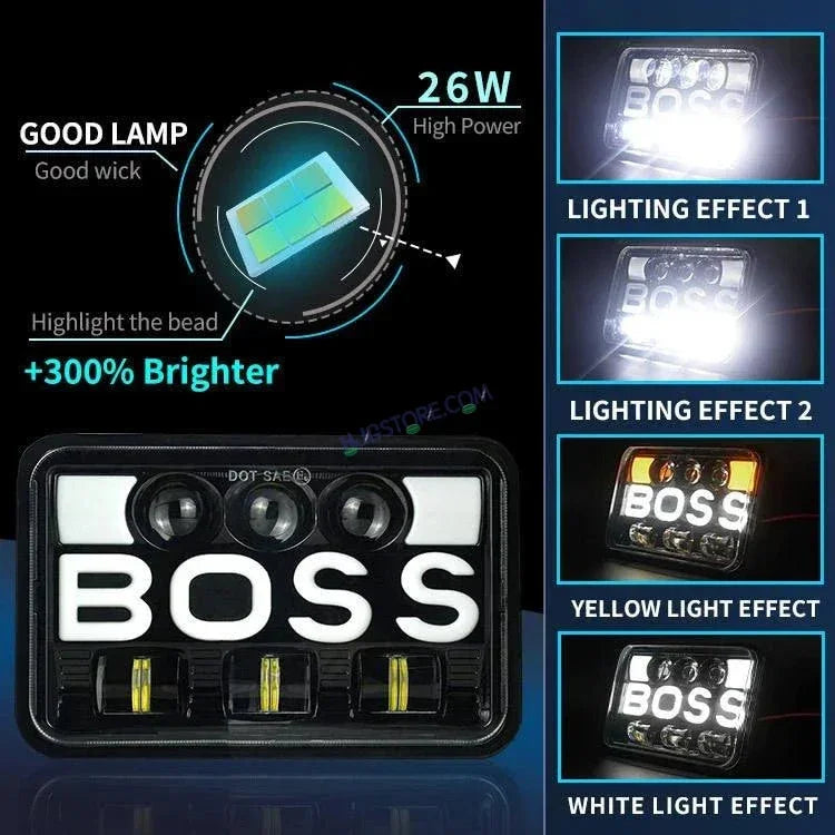 HJG Boss Headlight Assembly Square 12v 45w 4x6" 5x7" Inch Led Headlights For Jeep, Splendor 231224 - Biker.Store - www.biker.store