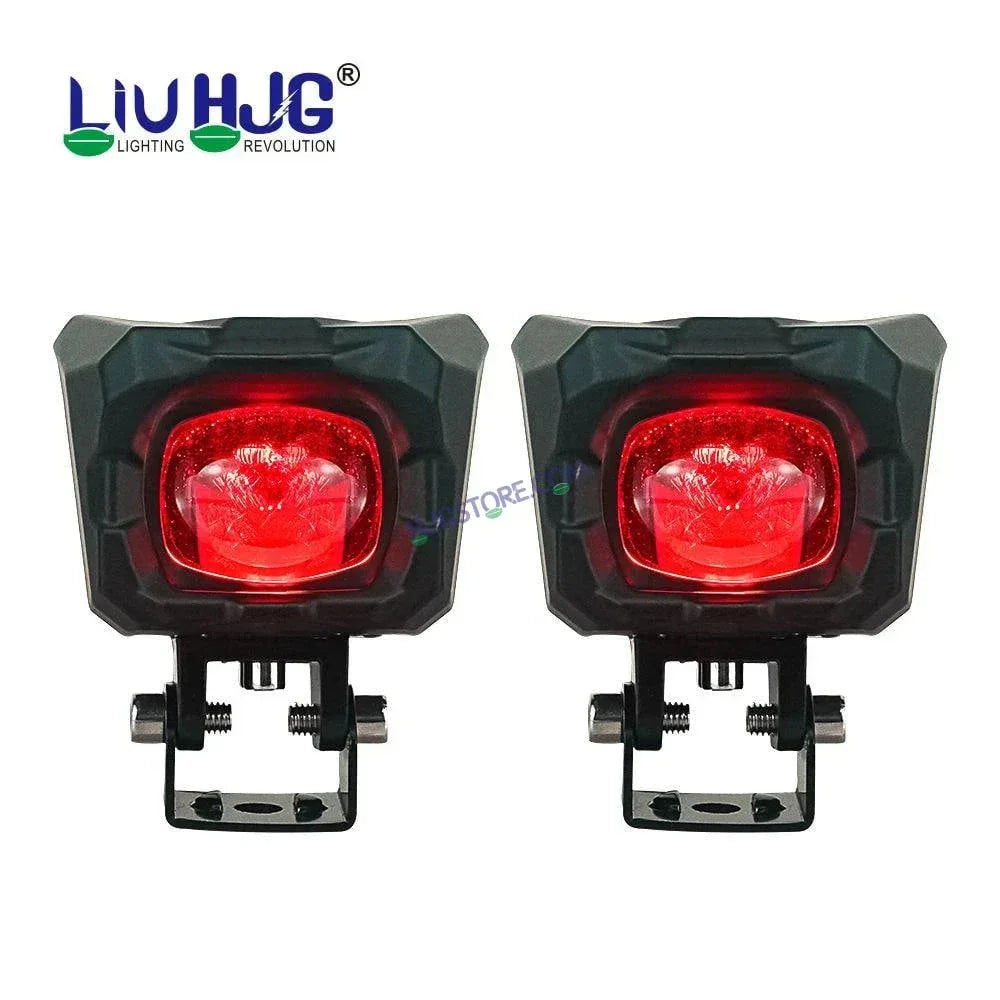 HJG New Model 150W Foglight Projector Lens with Devil Red DRL Future Eyes 150W MEGA DRIVE Fog Light For Bike/Car/Thar/Jeep ( Cool White, 75W each * 2 = 150W Total ) - Pack of 2 - Biker.Store - www.biker.store