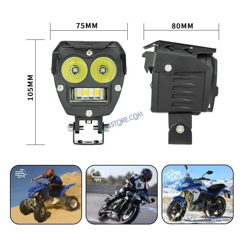 HJG 2 LED Robotic 140W Foglight with Spot and Wide Spread White/Yellow Light 140W Foglight Ultra Wide Dual Intensity LED Driving Fog Lights White/Yellow (2*70W = 140W Total) Universal For All Cars & Bikes LIU HJG Robotic 2 LED 140W Foglight White/Yellow - Biker.Store - www.biker.store