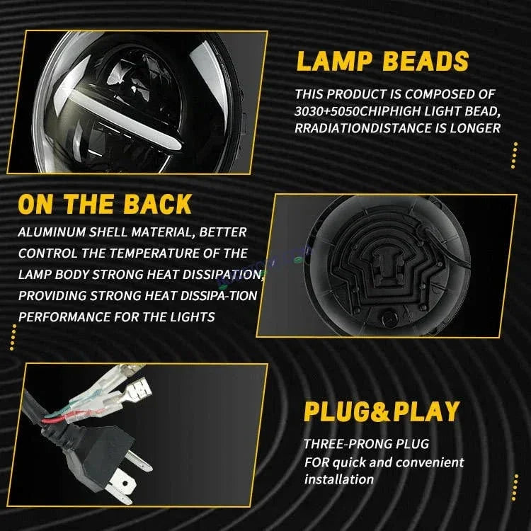 HJG 7 Inch Minus Thar Royal Enfield LED Headlight Assembly Halo Lights Dual Color Yellow White 7 Inch Round Motorcycle Lights For Jeeps Universal Car Compatible with Royal Enfield, Jeep, Thar Minus Thar - Biker.Store - www.biker.store