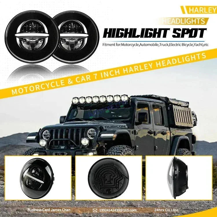 HJG 7 Inch Minus Thar Royal Enfield LED Headlight Assembly Halo Lights Dual Color Yellow White 7 Inch Round Motorcycle Lights For Jeeps Universal Car Compatible with Royal Enfield, Jeep, Thar Minus Thar - Biker.Store - www.biker.store
