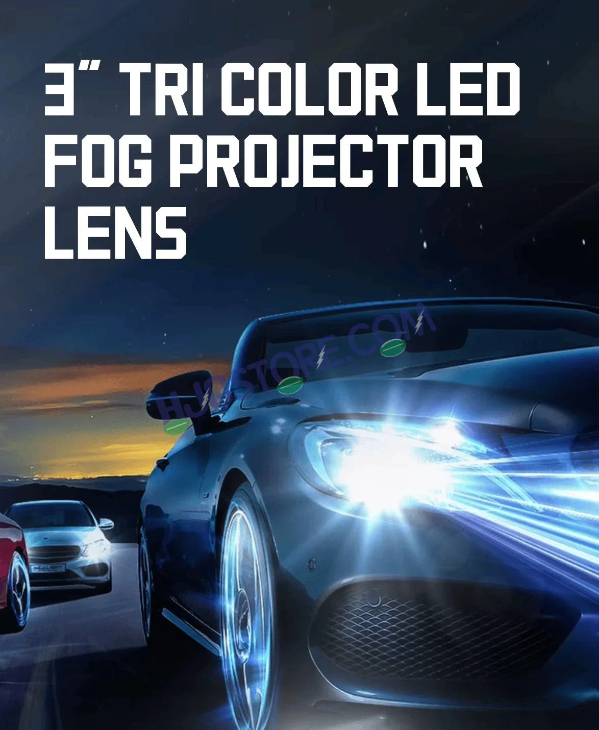 HJG 3-Inch Car Tri-Color LED Projector H-J162 Fog Lamp 2Pcs | 86W 8600LM/Pair | Direct Fit H8/H9/H11/H16 Socket | DC 12V-80V | 3200K-6500K White, Yellow, Warm White Hi/Lo | Premium Waterproof Driving Light For Car & SUV | LIU HJG H-J162 3 Inch Foglamp - Biker.Store - www.biker.store
