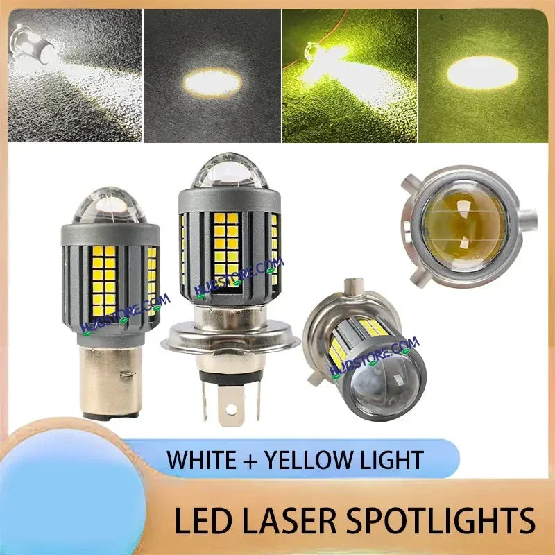 HJG H4 Lens New Model White Yellow LED Headlight Bulb H4 For All Motorcycles (Low and High Beam Bulbs (White) White Yellow 50W Lens) - Type H4 - Biker.Store - www.biker.store