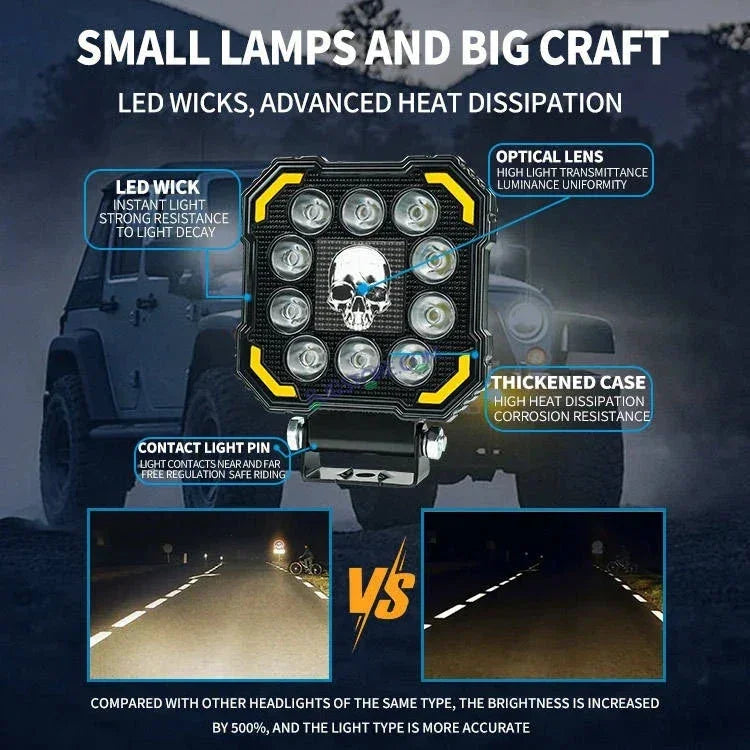 HJG 11 LED New Model Skull 60W LIU HJG Square Fog Light with DRL For Universal For Bike Universal For Car (Set of 2) 60W HJG - Biker.Store - www.biker.store