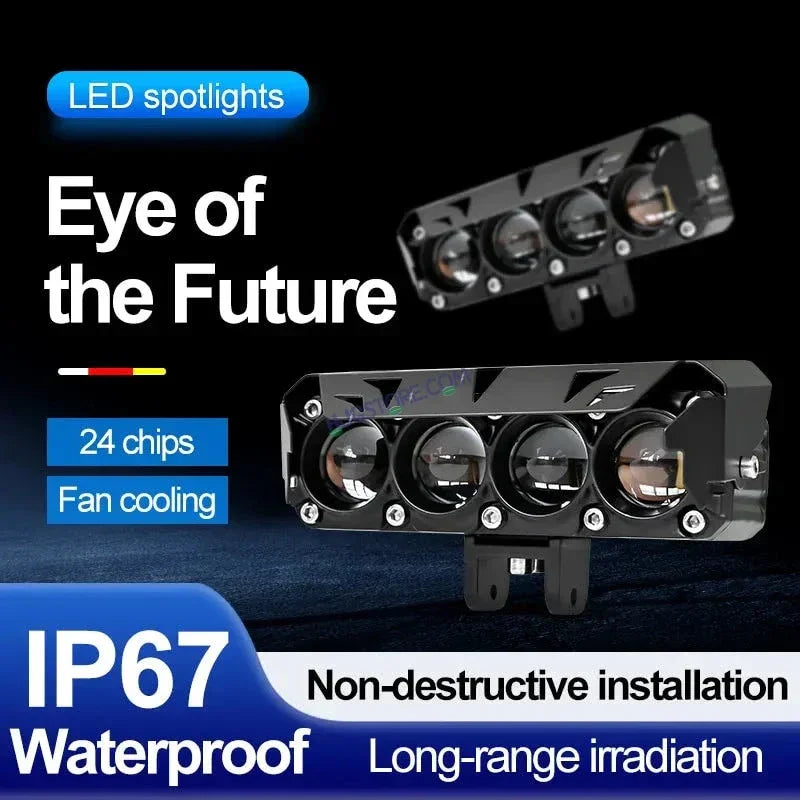 HJG LIU HJG Future Eyes 4 Lens Heavy with Remote Wiring Harness Kit 120W 4 Lens MEGA DRIVE Fog Light For Bike/Car/Thar/Jeep ( Cool White, 60W each * 2 = 120W Total ) - Pack of 2 HJG Future Eyes 4 Lens with Remote Wiring Harness Kit - Biker.Store - www.biker.store