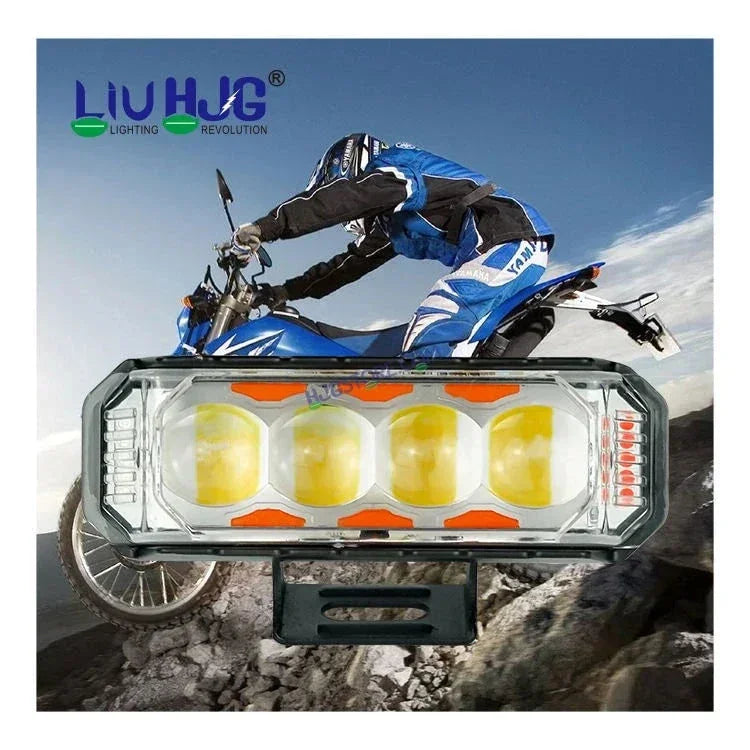 HJG 4 LED Light Bar 2pc with Red Blue Flash Strobe Fog Light for Bikes and Cars High Power, Heavy clamp and Strong aluminum. (4 LED Fog Light Bar Single) White/Yellow, Red Blue Strobe Flash, Pack of 2 - Biker.Store - www.biker.store