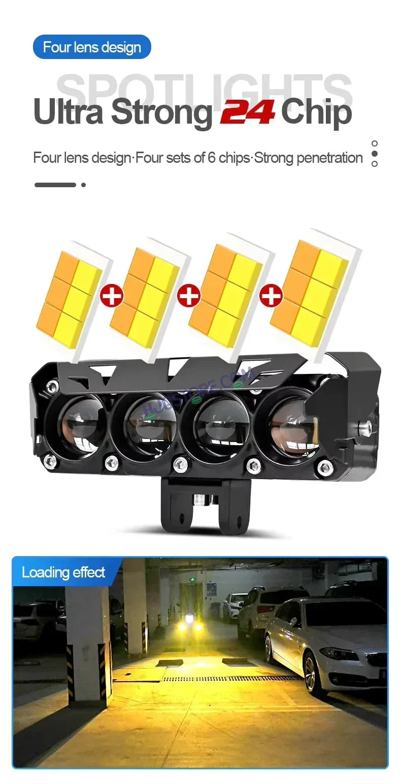 HJG LIU HJG Future Eyes 4 Lens Heavy with Remote Wiring Harness Kit 120W 4 Lens MEGA DRIVE Fog Light For Bike/Car/Thar/Jeep ( Cool White, 60W each * 2 = 120W Total ) - Pack of 2 HJG Future Eyes 4 Lens with Remote Wiring Harness Kit - Biker.Store - www.biker.store