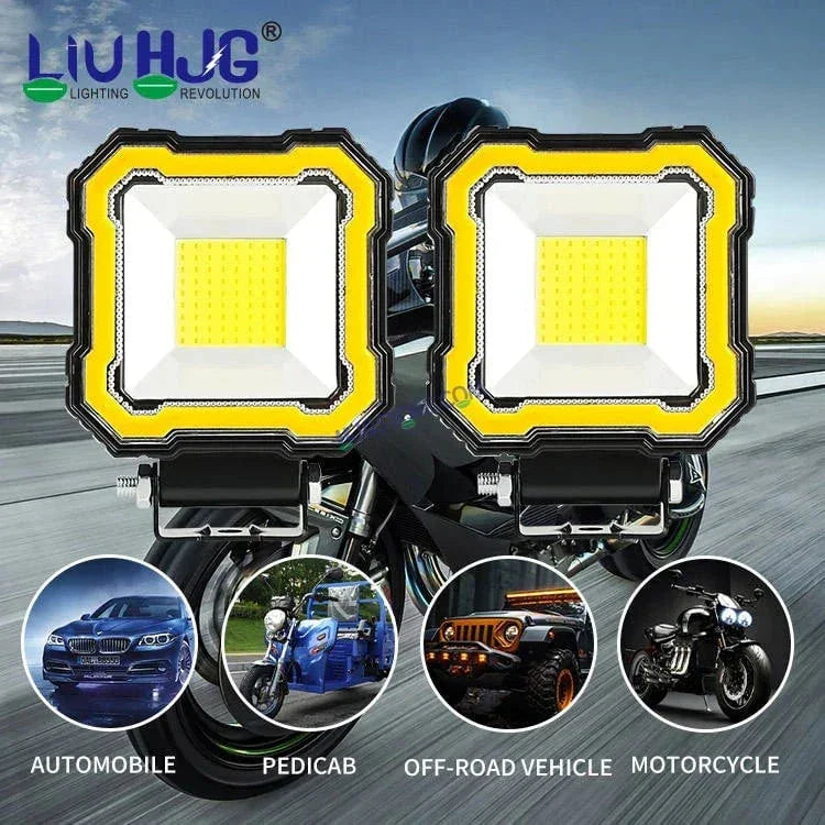HJG Single LED New Model Square Fog Light 60W LIU HJG Square Fog Light with Red DRL For Universal For Bike Universal For Car (Set of 2) 60W HJG Square Foglight with Red DRL, Flash Mode - Biker.Store - www.biker.store