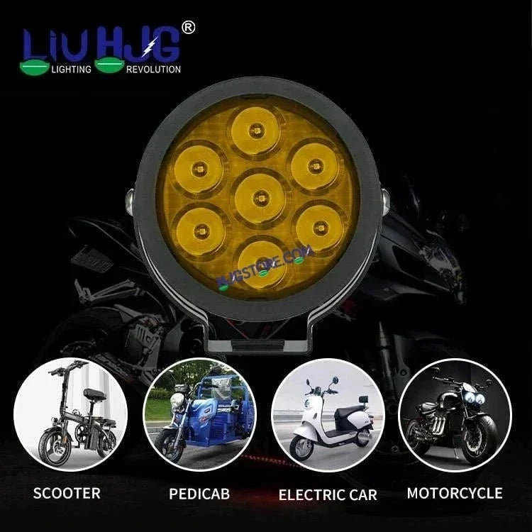 HJG New 7 LED 140W Projector CREE Combo Round Foglight with Yellow Cover 140W 7 LED HJG 140W 5 LED CREE 2 LED Projector 7 LED Foglight for Car Bike Led Headlights Lights Led Fog Lights For Motorcycle Car SUV Lights, Set of 2 LIU HJG 7 LED Projector CREE - Biker.Store - www.biker.store