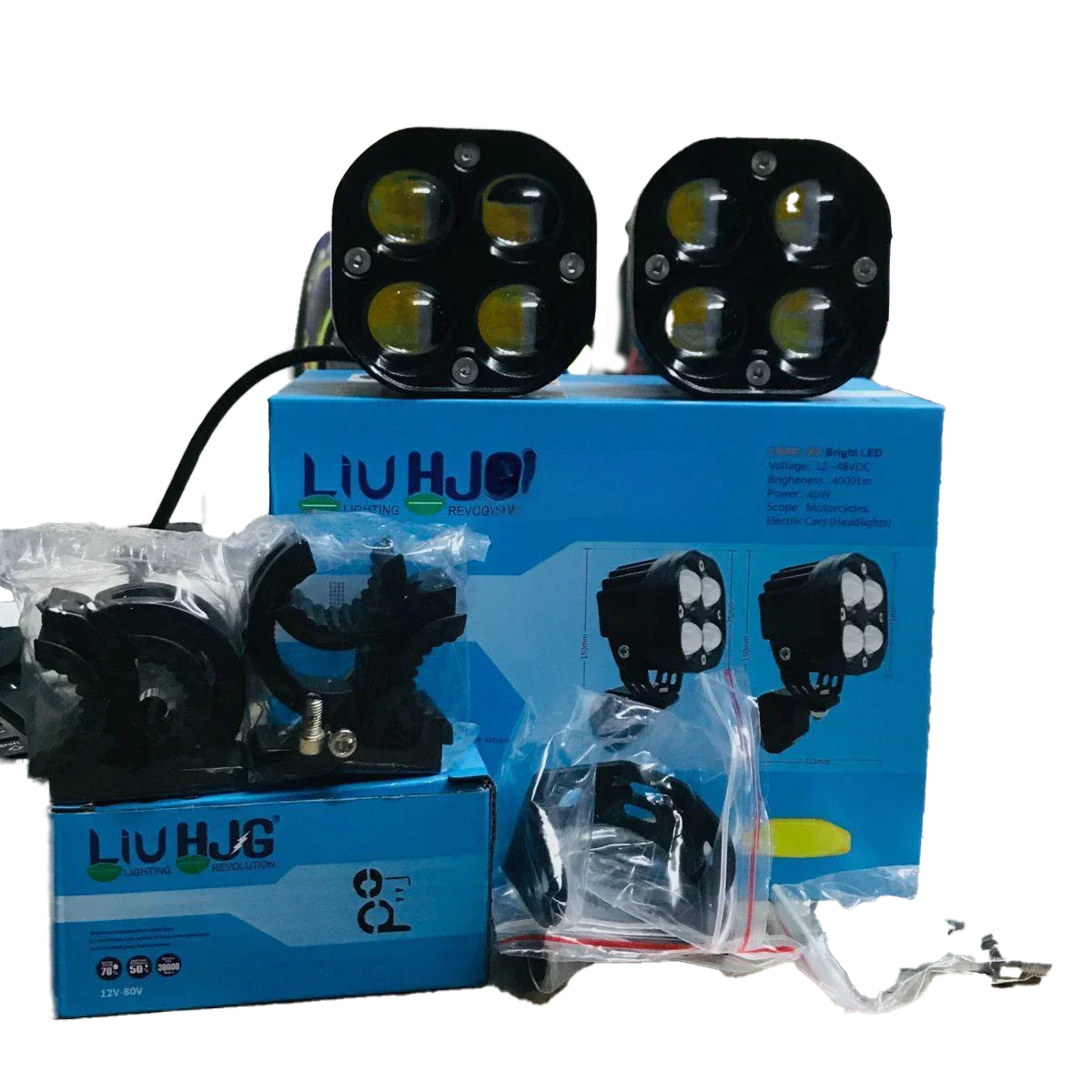 HJG 4X4 CREE Original (2 in 1) Fog Light 120W (White + Yellow) with Kit 4 LED Laser Spotlight For Bike/Car/Thar/Jeep (Pair) - Biker.Store - www.biker.store