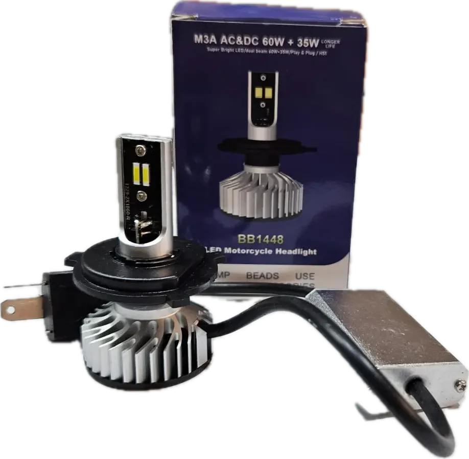 Future Eyes ORIGINAL 60W LED Headlight Bulb H4 For All Motorcycles (Low and High Beam Bulbs (White) AC/DC 60Watt 2 Side Chip) - Type H4 - Biker.Store - www.biker.store