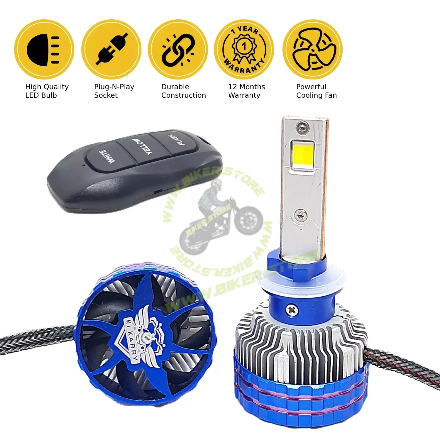 Ki Karry 300W YELLOW/WHITE CAR LED HEADLIGHT BULB WITH REMOTE CONTROL - Biker.Store - www.biker.store