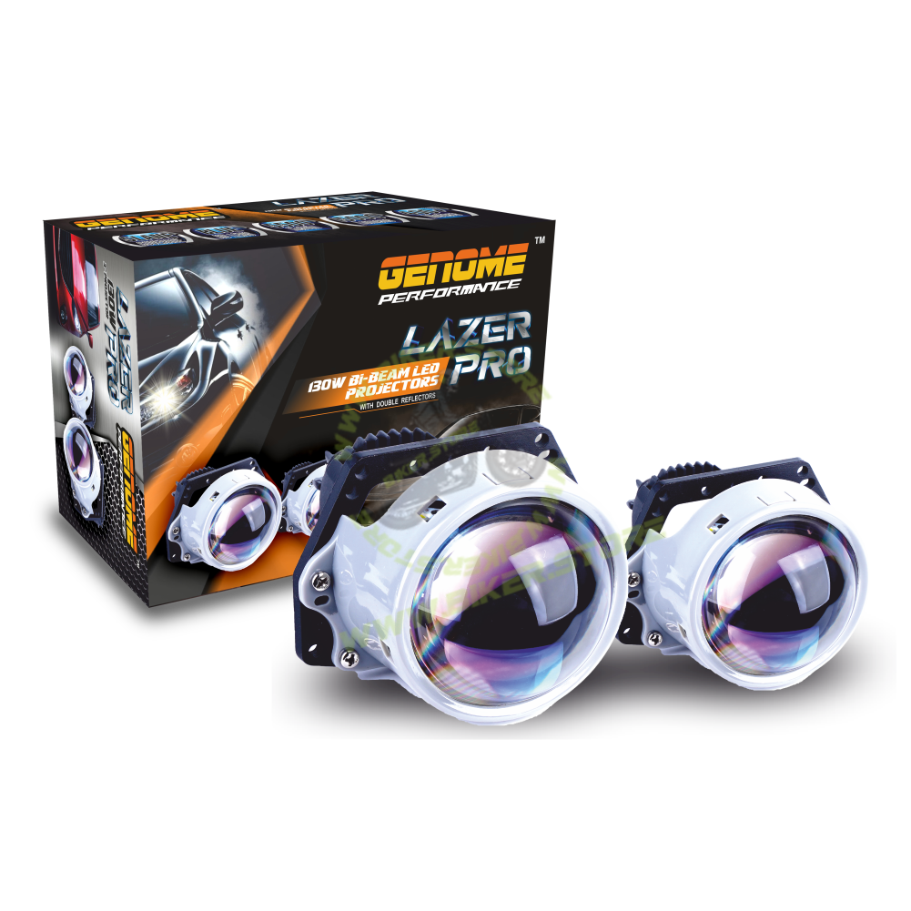 Genome 3.0″ Lazer Pro Bi-LED Car Foglamp Projector (With Silver Bezels, White Halos) 3 Inch Car Foglamp - Biker.Store - www.biker.store