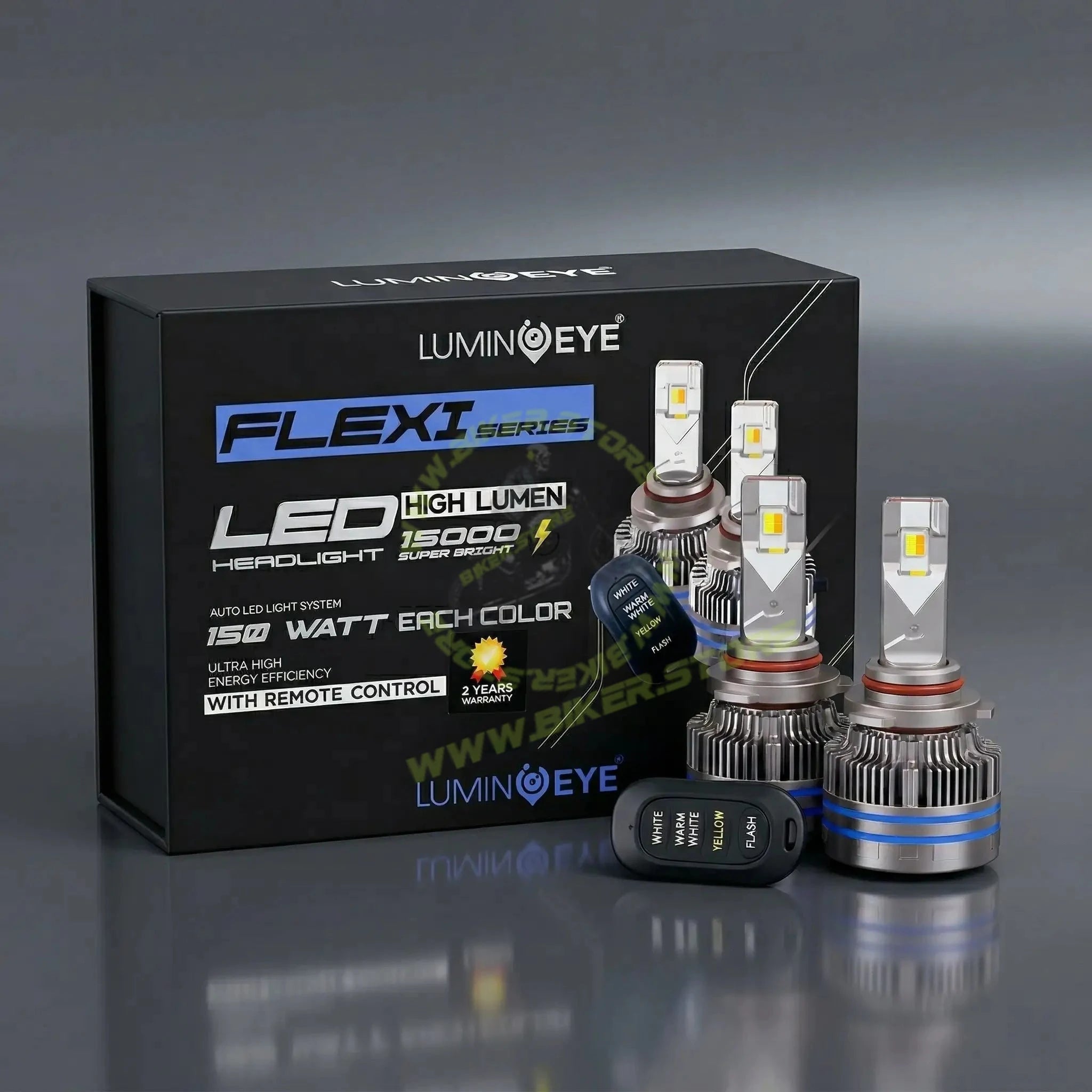 LuminEye Flexi Series 150 Watt LED Bulbs with Switch Control Adjustable Color 3000K, 4500K, 6500K in 1 LED Bulbs H1, H3, H4/H19, H7/H18, H8/H9/H11/H16, 9005, 9006, 9012, H27/880 - Biker.Store - www.biker.store