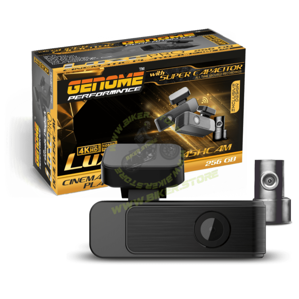 Genome Dash Cam LuxePro 4K DVR with Super Capacitor (4K + 1K Dual Cam, GPS, 30fps) - Biker.Store - www.biker.store