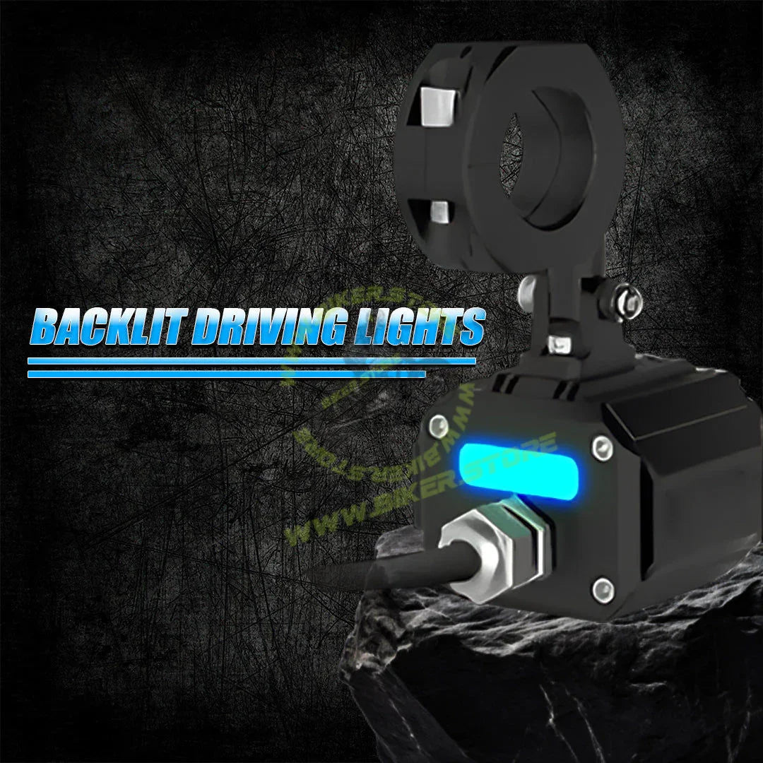 MOTO GENIUS MK07 WITH HARNESS 80W piece High-Performance LED Auxiliary Fog Light | Single Lens | Yellow Low Beam & White High Beam | With Wiring Harness & Switch(Pack of 2) - Biker.Store - www.biker.store