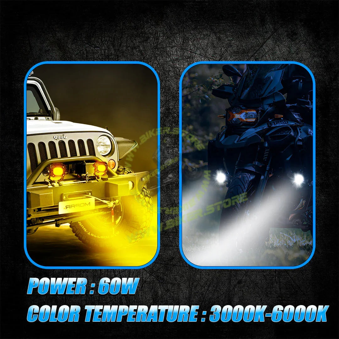 MOTO GENIUS MK15 WITH HARNESS 60W Single LED Auxiliary Fog Light | High-Performance Motorcycle Lighting | Durable & Easy Mount (Pack of 2) - Biker.Store - www.biker.store