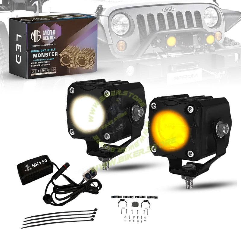 MOTO GENIUS MK150 Fog Light | Powerful LED International Range | Waterproof & Durable | Easy Mount for Motorcycles | Available at Bikers Shoppee (Pack of 2) - Biker.Store - www.biker.store