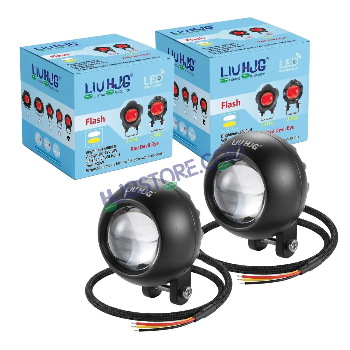 HJG Poki Foglights Mini Golf Ball Projector LED Fog Lights | 40W 12,000LM Super Bright Dual Shot | Cool White & Yellow with Red DRL & Flash Mode | Universal Fit for Bike, Motorcycle, Car, Thar & Jeep (Pack of 2) - Biker.Store - www.biker.store