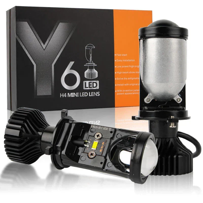 Y6 LED Headlight Bulb Projector 20000 LM H4 Car Headlights 2PCS Y6 LED H4 Headlamp Tricolor Lens Fisheye Lamp Far And Near Integrated Mini HD Super Bright Headlight Bulb Light - Biker.Store - www.biker.store