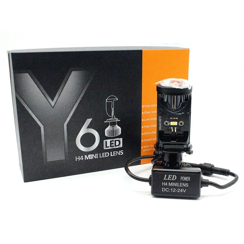 Y6 LED Headlight Bulb Projector 10000LM H4 LED Mini Projector Lens with Fan for Bike Bulb Conversion Kit Hi/Lo Beam Headlight 12V/24V for Motorcycle, Set of 1, White 50W - Biker.Store - www.biker.store