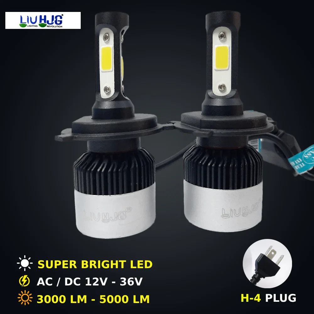 HJG Original Nighteye LED Car Headlight Bulbs with H-4 Fitting COB Chips 6500K White, With 12 months warranty for bike and car (Pack of 2) - Biker.Store - www.biker.store