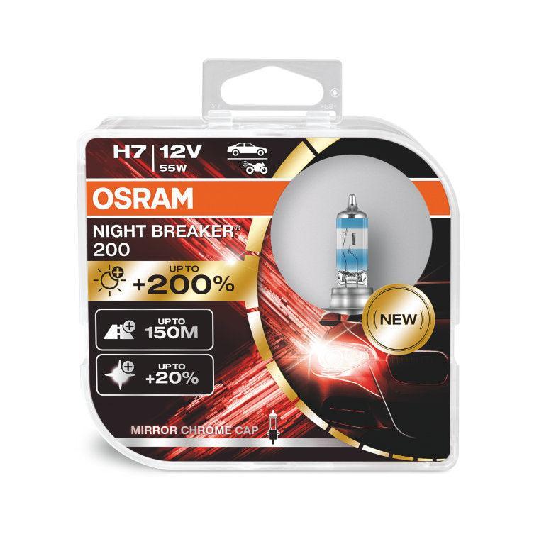 OSRAM H7 Night Breaker Laser 200 Headlight Bulb, 55W, 3550K, Pair - Biker.Store - www.biker.store