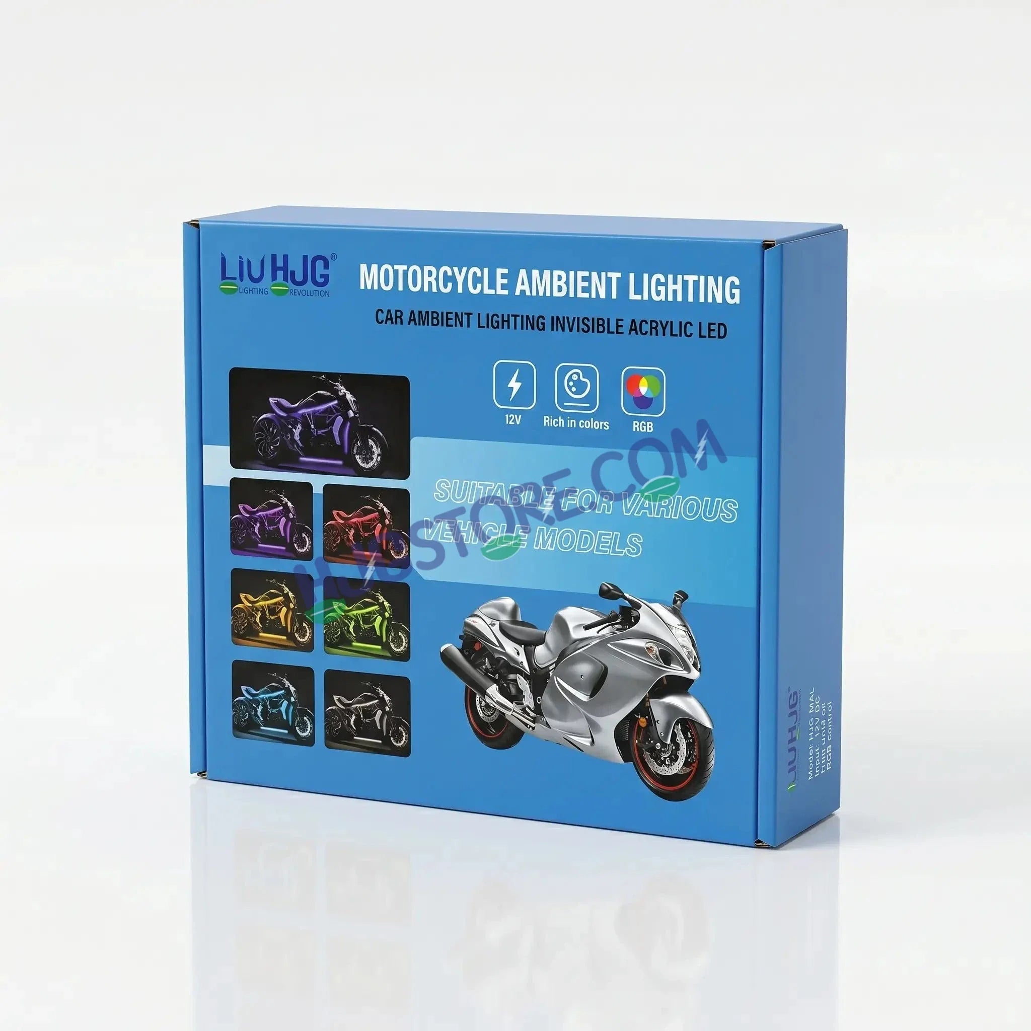 HJG 6Pcs Motorcycle Ambient Lighting Kit, Smart Mobile App Controlled RGB LED Underglow Strips (12V) | Waterproof & All Weather Proof | Flexible, Bendable & Can Be Cut Anywhere for Custom Fit | Multi-Color Accent Glow for All Bikes LIU HJG Ambient Light - Biker.Store - www.biker.store