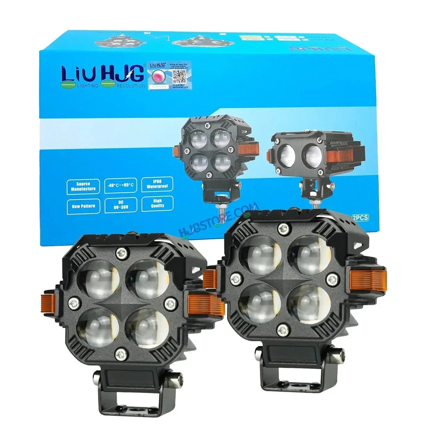 HJG Hazard 4x4 Lens Foglight with Wiring Kit Combo Quad 4x4 Lens 120W with Hazard DRL Foglight Ultra Wide Dual Intensity LED Fog Lights White/Yellow (2*60W = 120W Total) Universal For All Cars & Bikes LIU HJG Hazard S65 4x4 Lens Projector Fog with Wiring - Biker.Store - www.biker.store