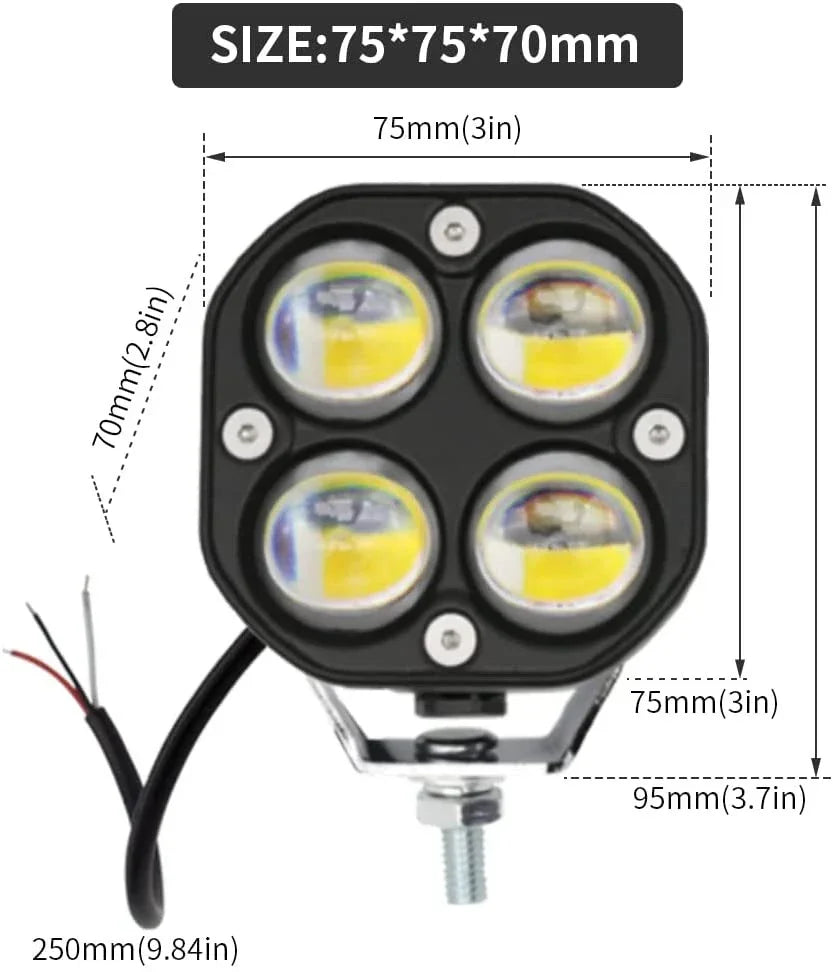 3 Inch Universal Led Fog Light Yellow-White For All Motorcycles (72W, 12V-80V, DC,) ( Pack of 2pcs) - Biker.Store - www.biker.store