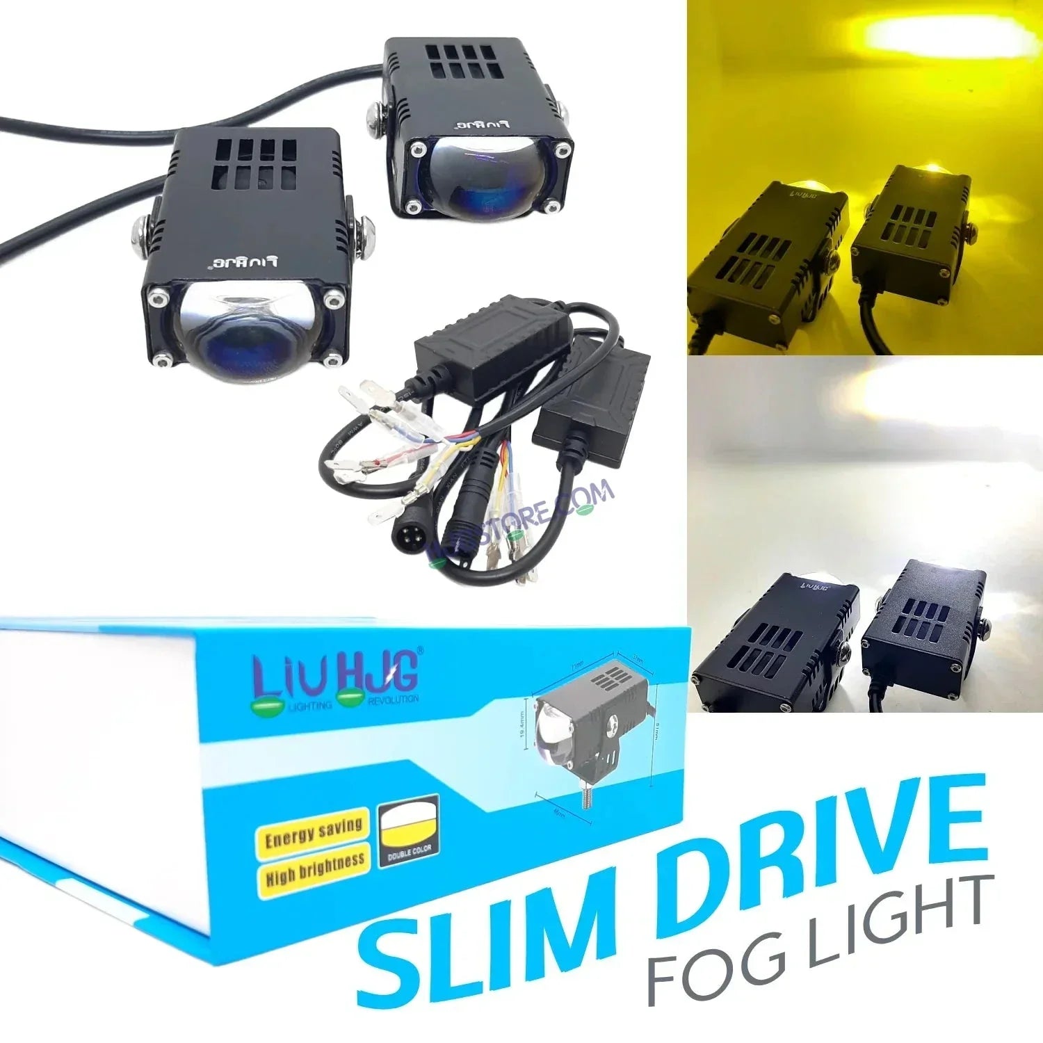 LIUHJG LIU HJG Waymaker Fog Light Dual Colour Fog Light Mini Drive Yellow White & Red Devil Eye Slim Drive Light Version 4 With Red Devil Eye And Wiring With Canbus Universal For All Cars and Motorcycles (2Pcs) HJG - Biker.Store - www.biker.store