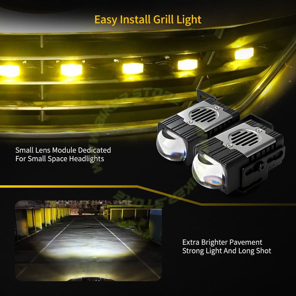 Genome Flash Pro Combo 200W 8-Piece LED Car Grille Lights Kit | 1-Inch Stealth Pods | Dual Color 3000K Yellow Low & 6000K White High Beam | Includes Wireless Remote & Wiring Harness - Biker.Store - www.biker.store