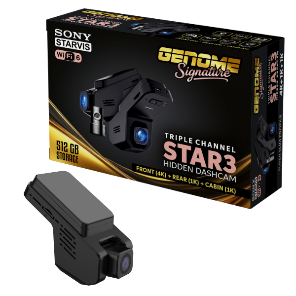 Genome STAR3 THREE CHANNEL DASHCAM 4K+1K+1K - Biker.Store - www.biker.store