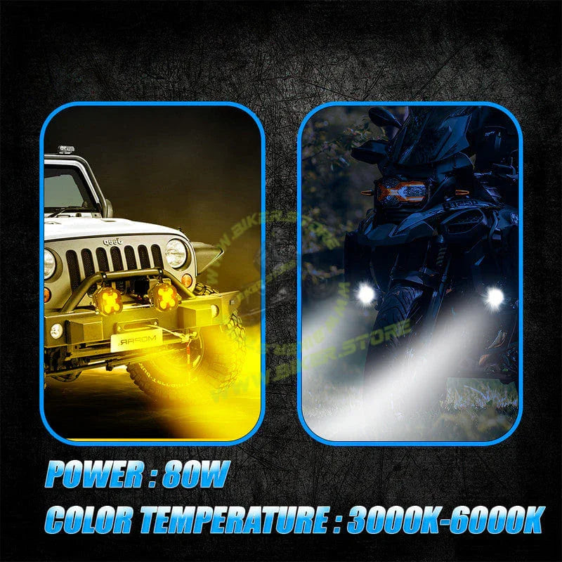Moto Genius TK-500 80W Motorcycle Fog Light | 5 High-Power LEDs | Waterproof & Dustproof | Easy to Mount on Motorcycles, Scooters, ATVs & Other Vehicles (Pack of2) - Biker.Store - www.biker.store
