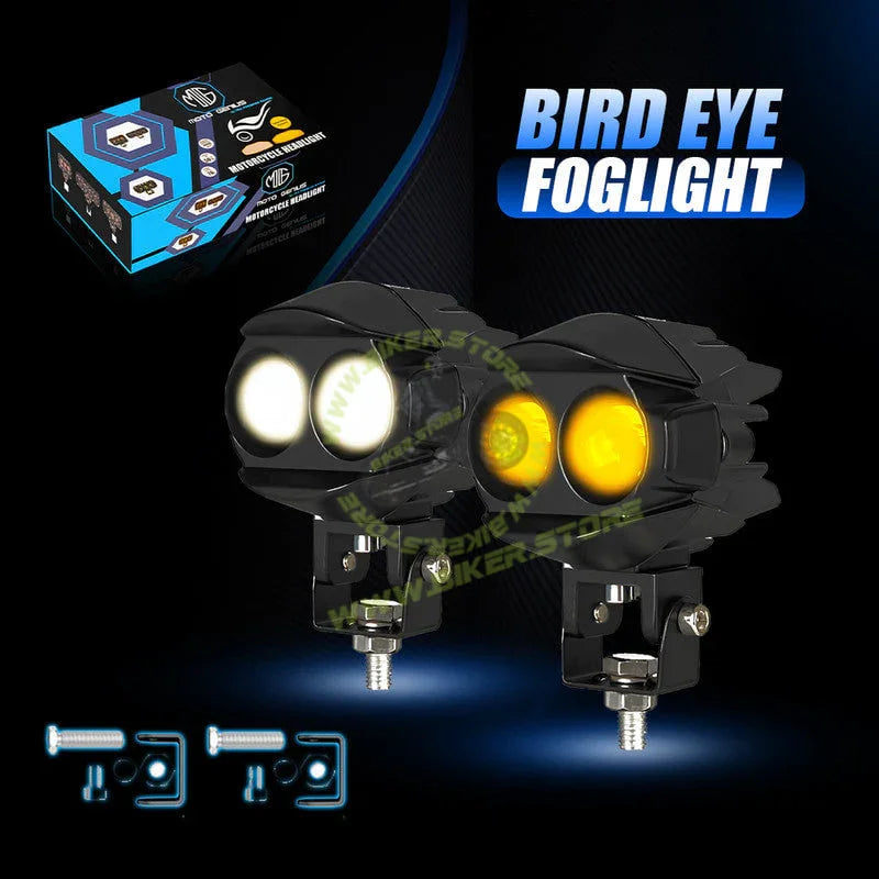 MOTO GENIUS CAT EYE 2LED WITHOUT HARNESS Dual Color DRL LED Auxiliary FOG light Laser Shooting Headlight 9–80V | Off-Road Spotlamp for Truck, Motorcycle, Boat & Vehicles | High Intensity Spotlight (Pack of 2) - Biker.Store - www.biker.store