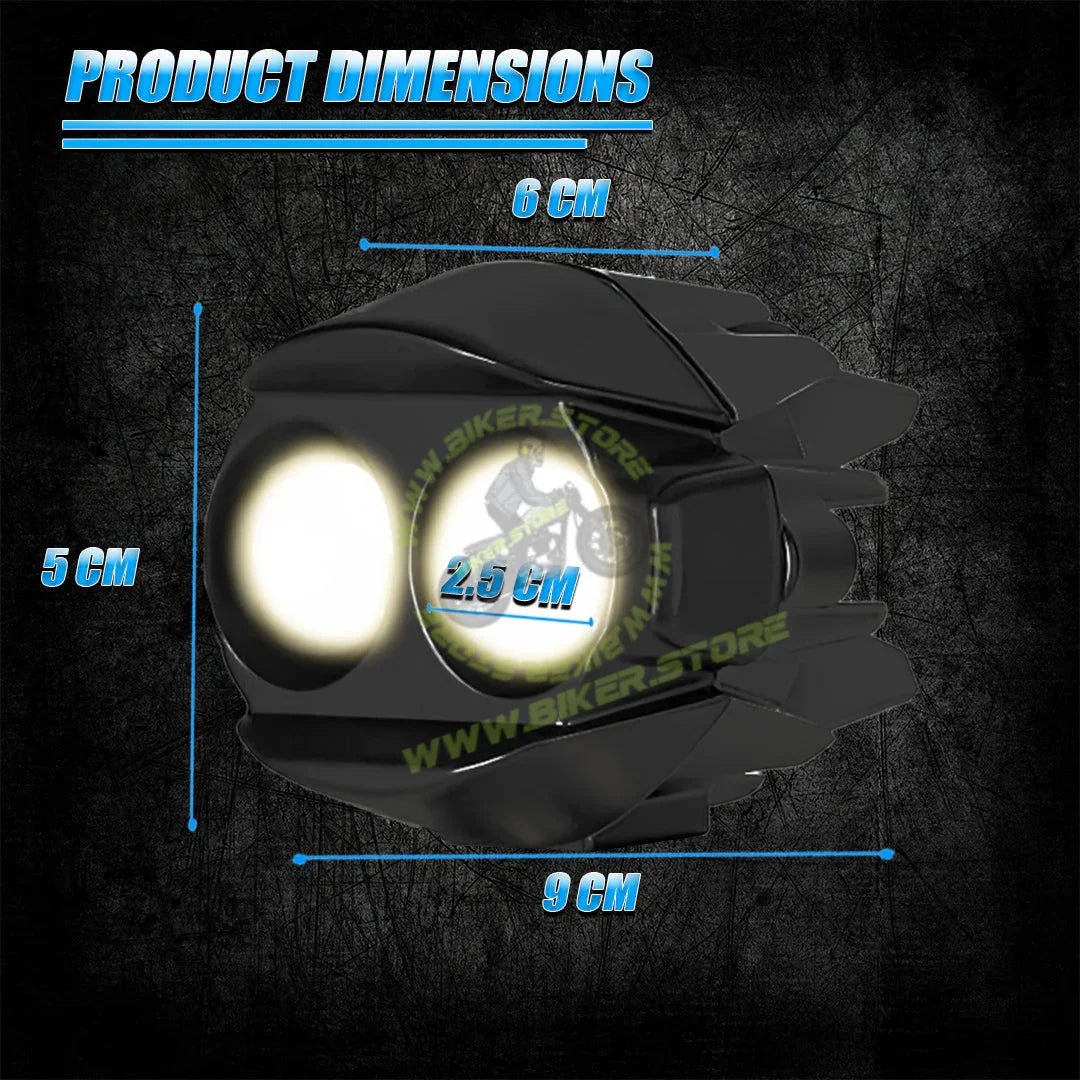 MOTO GENIUS CAT EYE 2LED WITHOUT HARNESS Dual Color DRL LED Auxiliary FOG light Laser Shooting Headlight 9–80V | Off-Road Spotlamp for Truck, Motorcycle, Boat & Vehicles | High Intensity Spotlight (Pack of 2) - Biker.Store - www.biker.store
