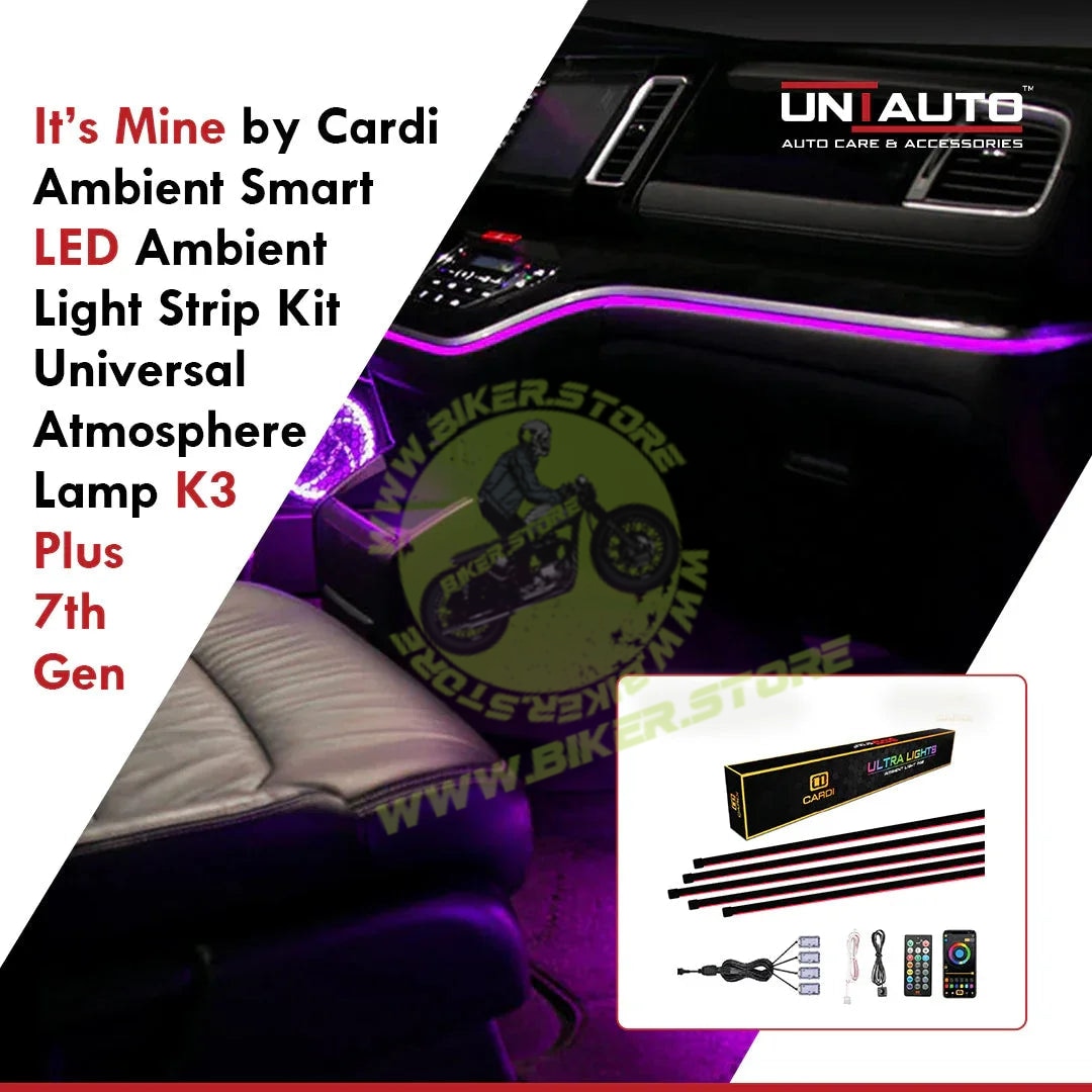 Cardi Ambient K3 Plus Smart LED Ambient Light Strip Kit for Interior Car Lighting, Universal Atmosphere Lamp K3 Plus 7th Gen, 22-in-1 Ambient Lighting Solution with App control - Biker.Store - www.biker.store