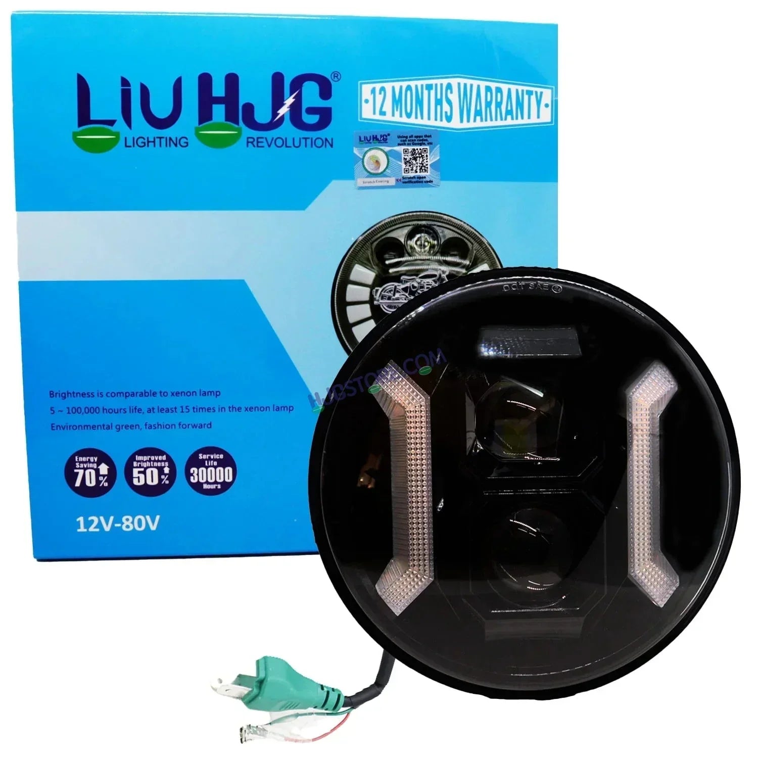 HJG 7 Inch Hexagon White LED Headlight New Model Hexagon Headlight Assembly for Thar Royal Enfield | 75-120W CREE/Osram LED Chip Multi color Compatible with Royal Enfield, Jeep, Thar, Gypsy - Biker.Store - www.biker.store