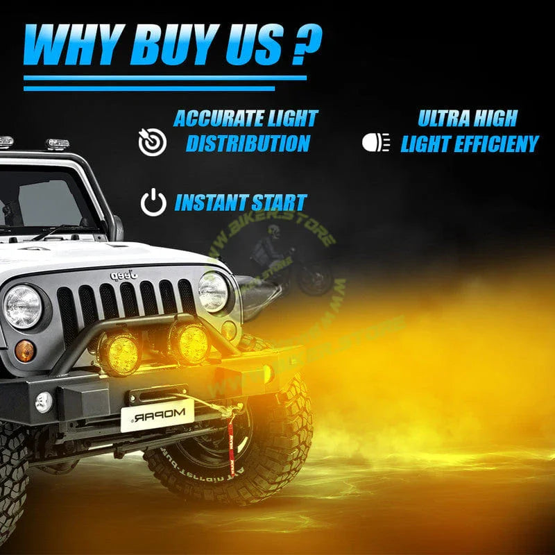 MOTO GENIUS VK90 170W LED Fog Lights with Harness and Yellow Cap | High Power Auxiliary Fog Lamp for Cars, Bikes & Trucks - Biker.Store - www.biker.store