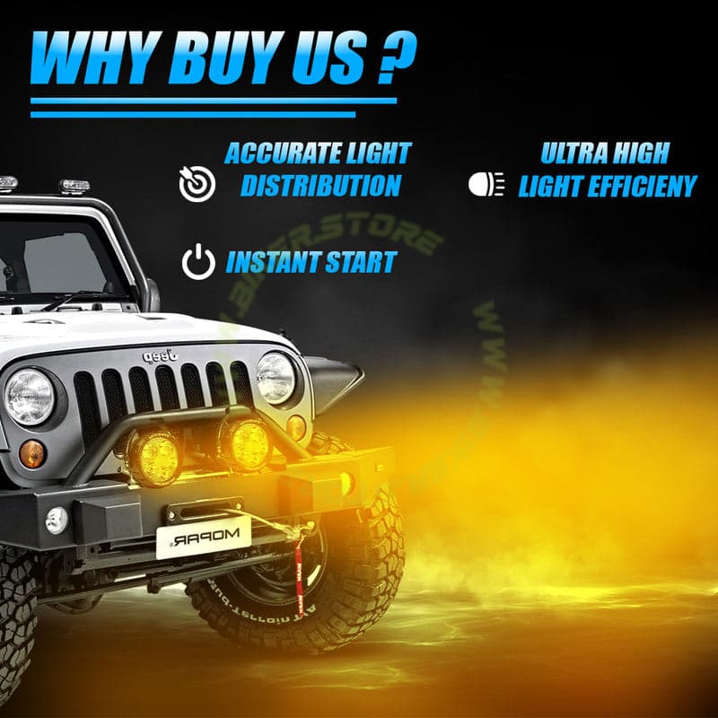MOTO GENIUS VK90 170W LED Fog Lights with Harness and Yellow Cap | High Power Auxiliary Fog Lamp for Cars, Bikes & Trucks - Biker.Store - www.biker.store