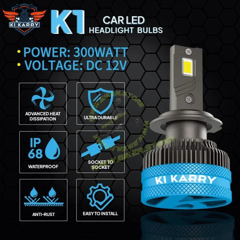 Ki Karry 300 WATTS LED Car Headlight Bulb 9005/HB3, White Light, (Pack of 2 with 12 months Warranty) (9005/HB3 Fitting) - Biker.Store - www.biker.store