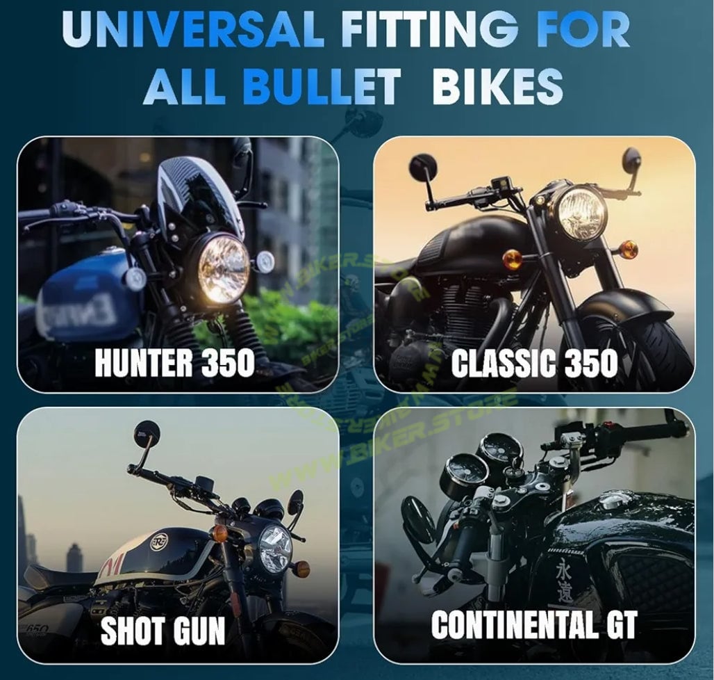 Royal Enfield Bar End Chrome Mirror Premium Chrome Bar-End Mirrors for Royal Enfield | Wide Clear View | Strong & Vibration-Resistant | Easy Fit Handle Bar End Fitting Royal Enfield All Models - Biker.Store - www.biker.store