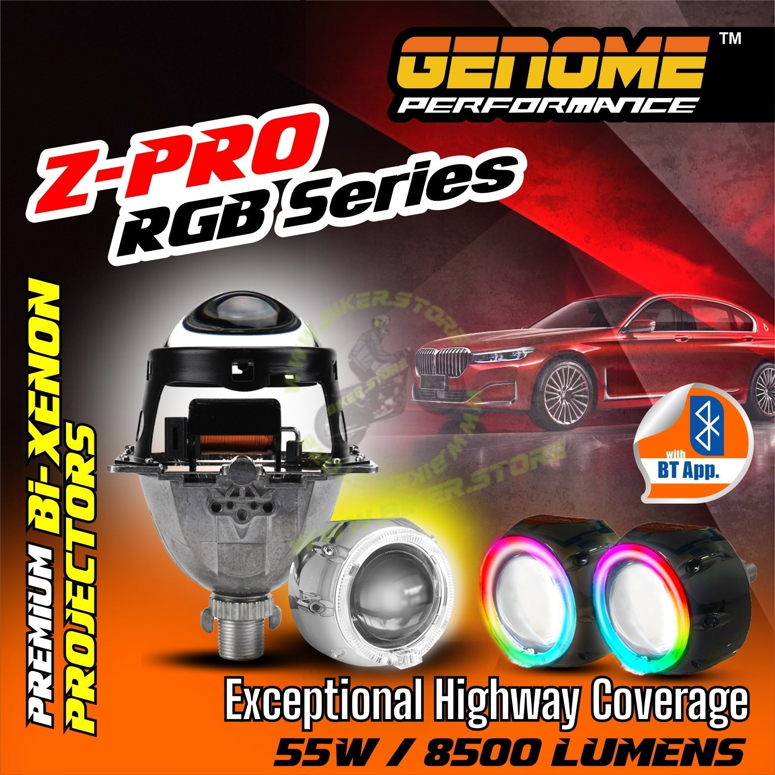 Genome 3.0″ Z-PRO Bi-Xenon Projector (With Silver Bezels, White Halos) 3 Inch Car Foglamp - Biker.Store - www.biker.store