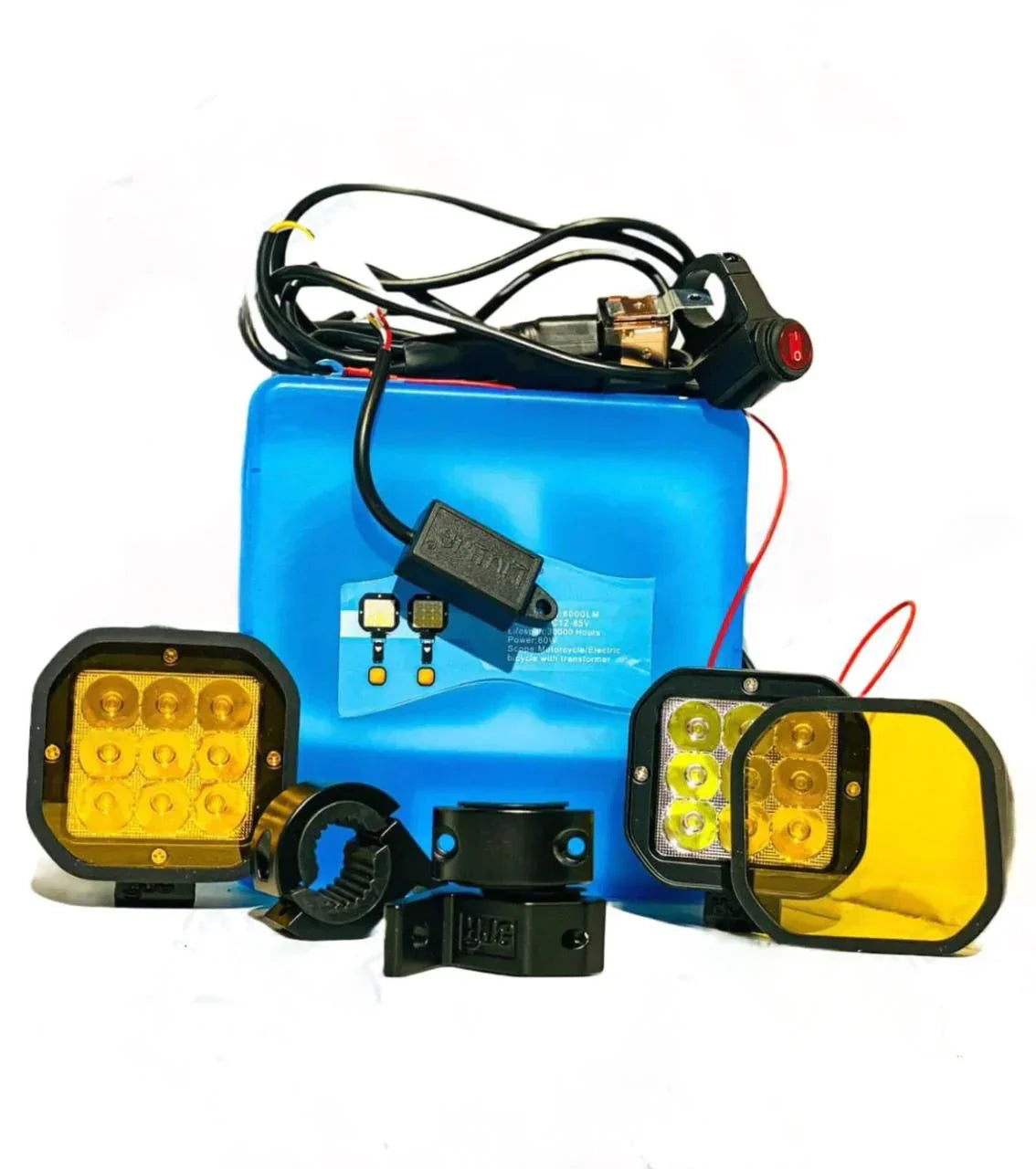 HJG Original 70W CREE 9 LED Dual Color Yellow/White LED Fog Lights with harness Yellow Filter Cap for Bikes, Cars, Jeeps - Biker.Store - www.biker.store