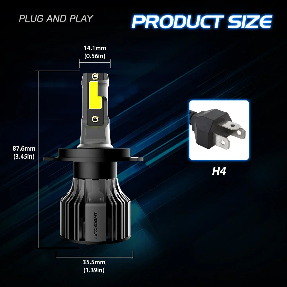 NightEye NovSight A500-N39 2PCS 72W DC9-32V Pair Car Headlight LED Bulbs 13,000LM/PAIR Car Headlamps 6000K IP68 Waterproof - Biker.Store - www.biker.store