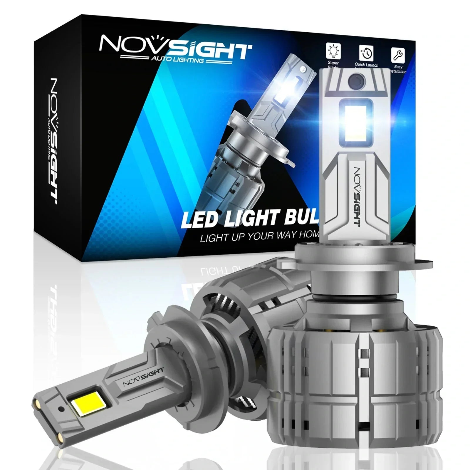 NightEye NOVSIGHT NOVSIGHT A500-N60 H8/H9/H11/H16 2Pc 40000LM/Pair Car Headlight LED Bulbs High/Low Beam Kit 6500K Headlamp IP68 Waterproof White Light - Type H8/H9/H11/H16 - Biker.Store - www.biker.store